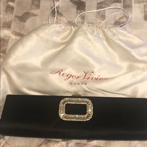 Black satin crystal clutch